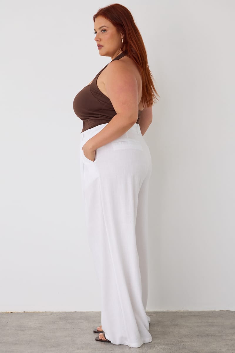 White Wide Leg Pleated Pants Mid Rise for YouandAll Fashion