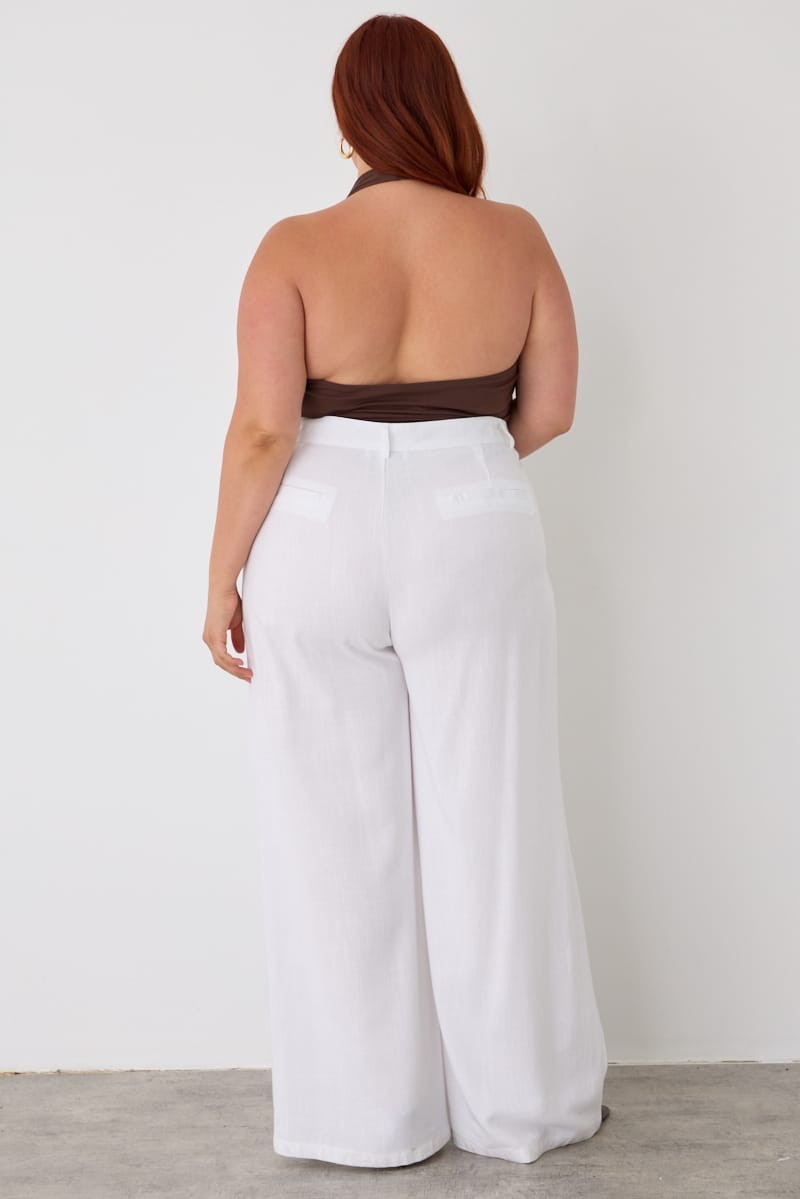 White Wide Leg Pleated Pants Mid Rise for YouandAll Fashion