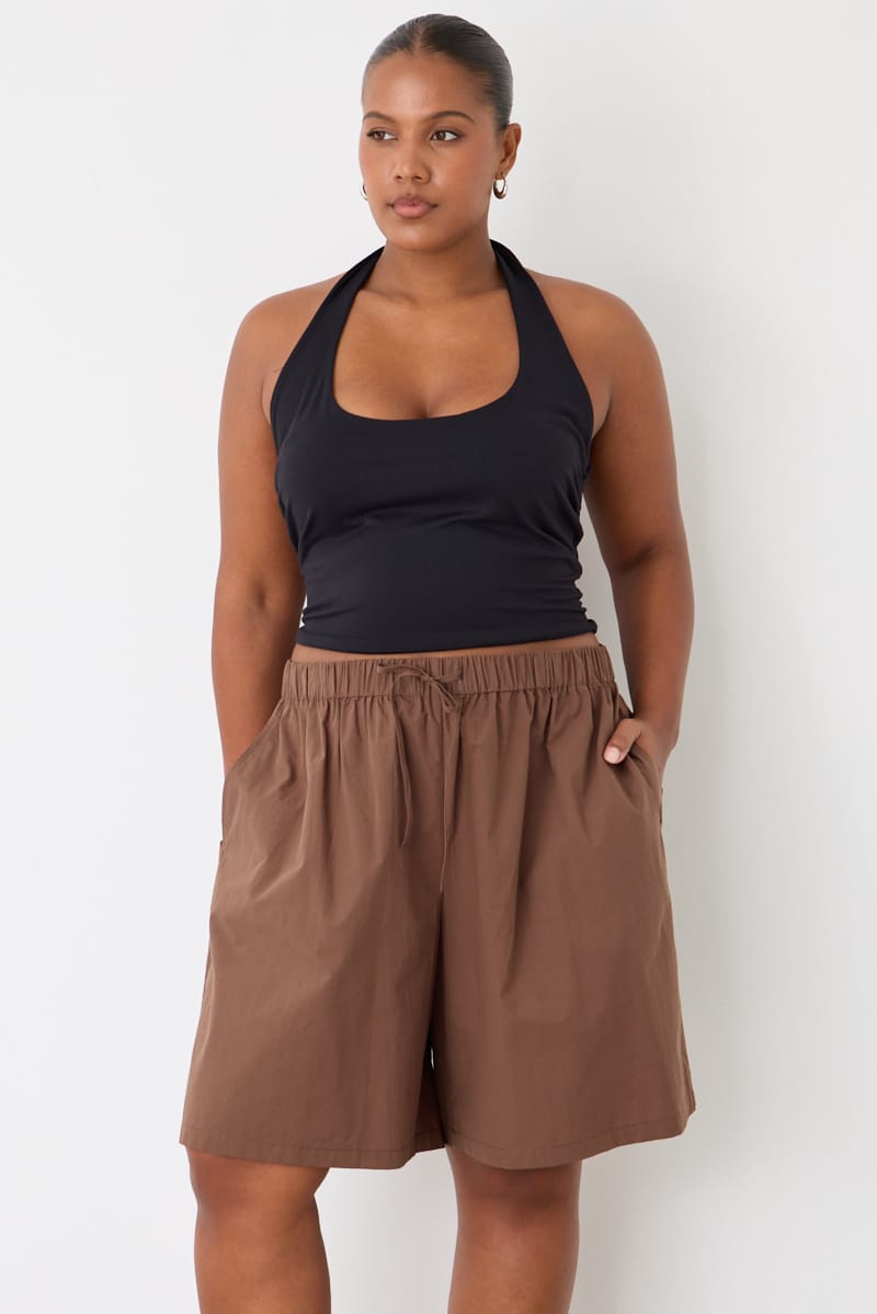 Brown Relaxed Pull-on Bermuda Shorts for YouandAll Fashion