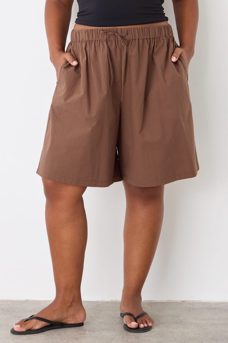 Brown Relaxed Pull-on Bermuda Shorts for YouandAll Fashion