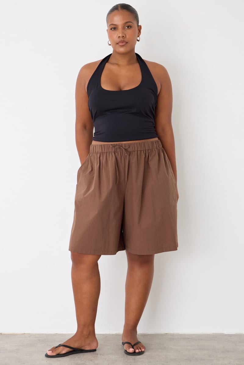 Brown Relaxed Pull-on Bermuda Shorts for YouandAll Fashion