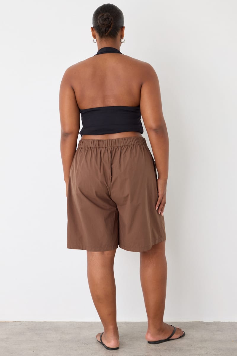 Brown Relaxed Pull-on Bermuda Shorts for YouandAll Fashion