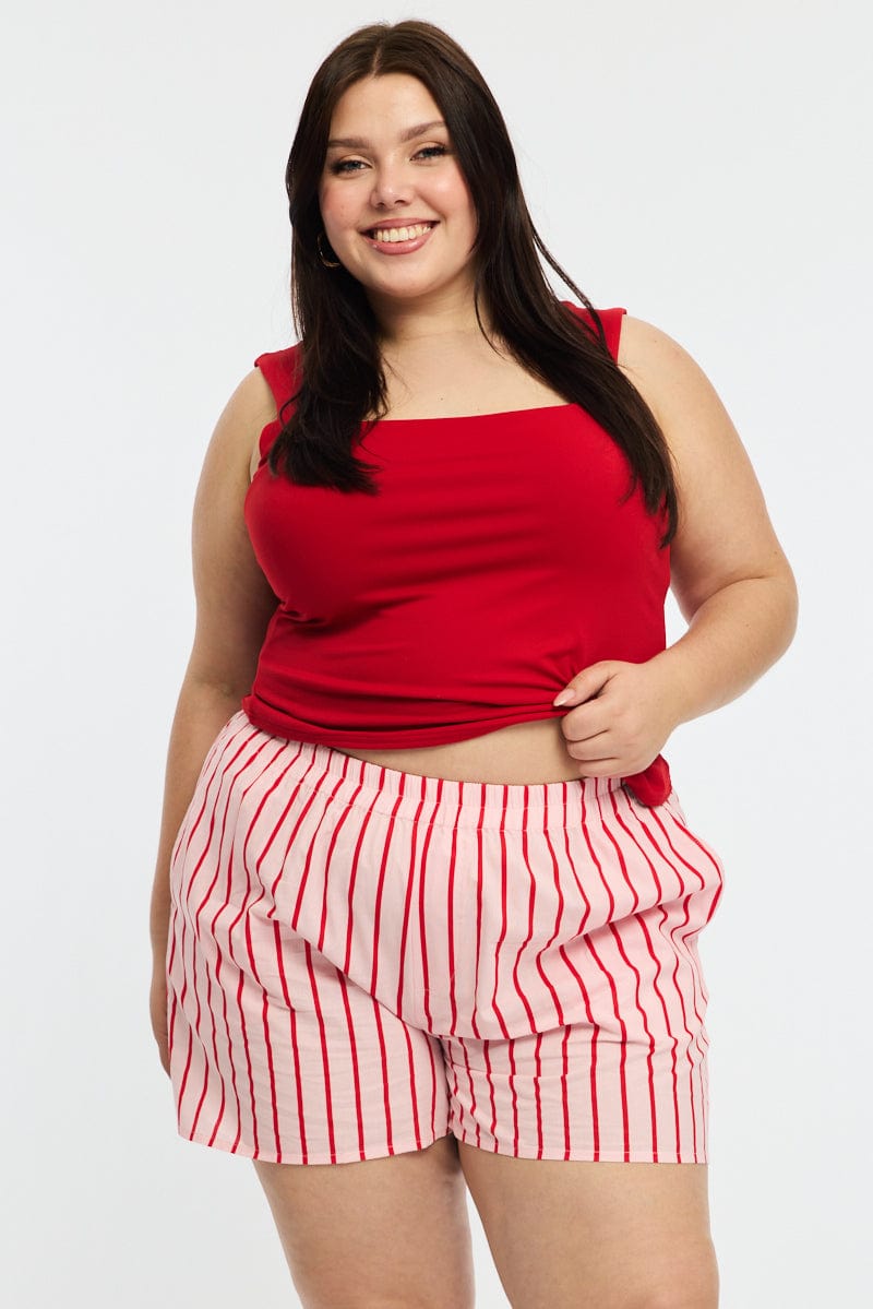 Pink Stripe Elastic Waist Shorts for YouandAll Fashion