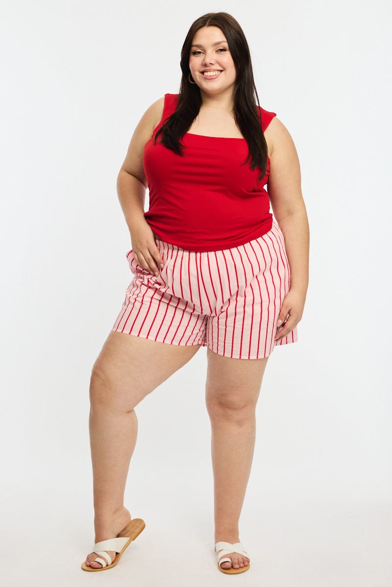 Pink Stripe Elastic Waist Shorts for YouandAll Fashion