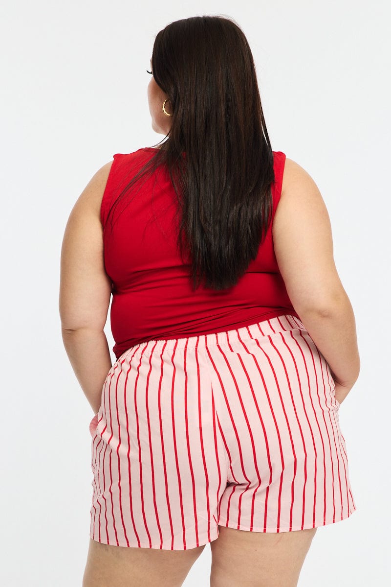 Pink Stripe Elastic Waist Shorts for YouandAll Fashion
