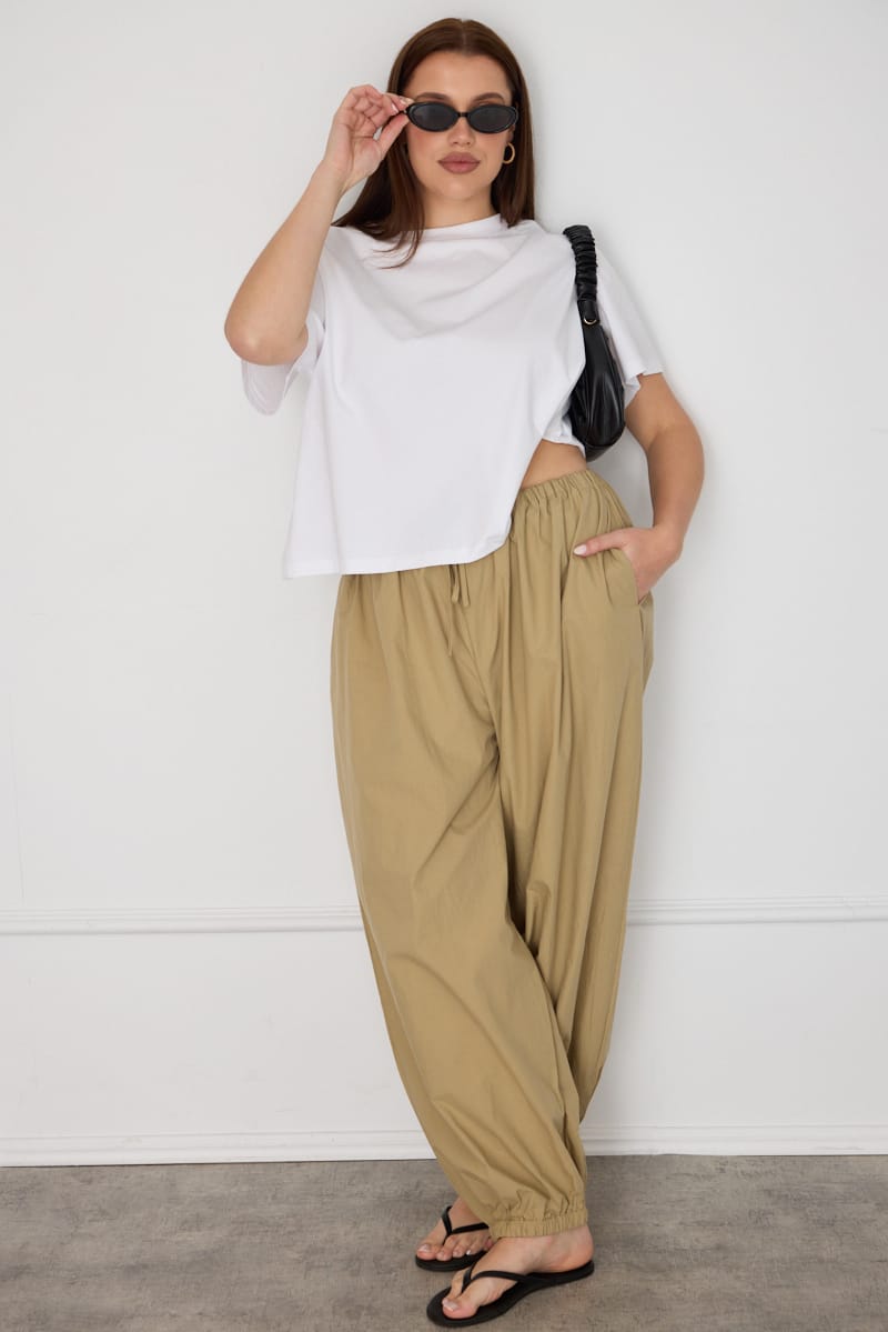Beige Mid Rise Balloon Leg Pants for YouandAll Fashion