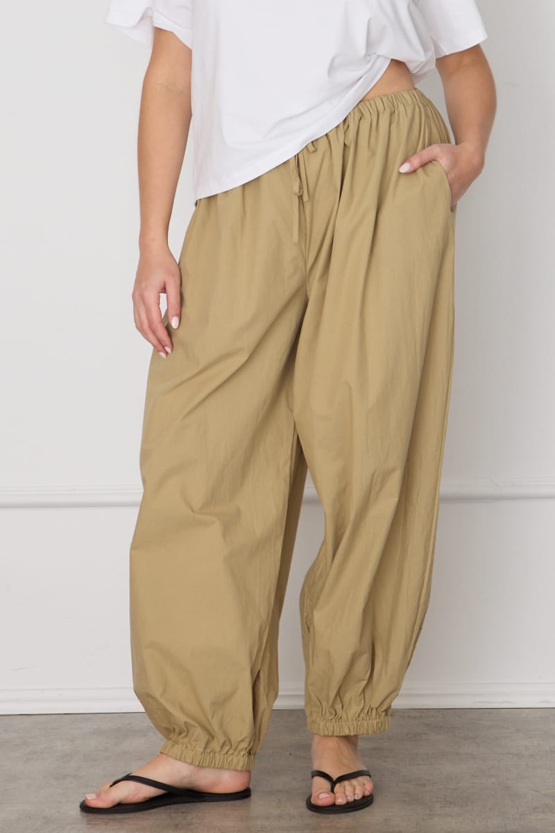 Beige Mid Rise Balloon Leg Pants for YouandAll Fashion
