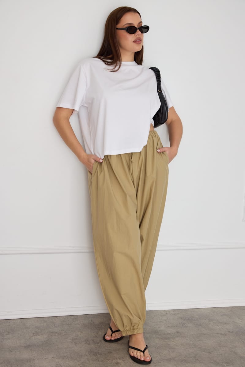 Beige Mid Rise Balloon Leg Pants for YouandAll Fashion