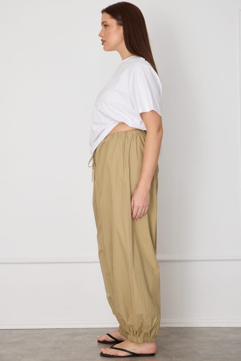 Beige Mid Rise Balloon Leg Pants for YouandAll Fashion