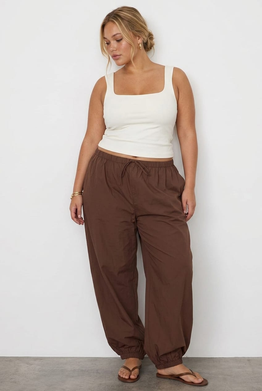 Brown Mid Rise Balloon Leg Pants for YouandAll Fashion