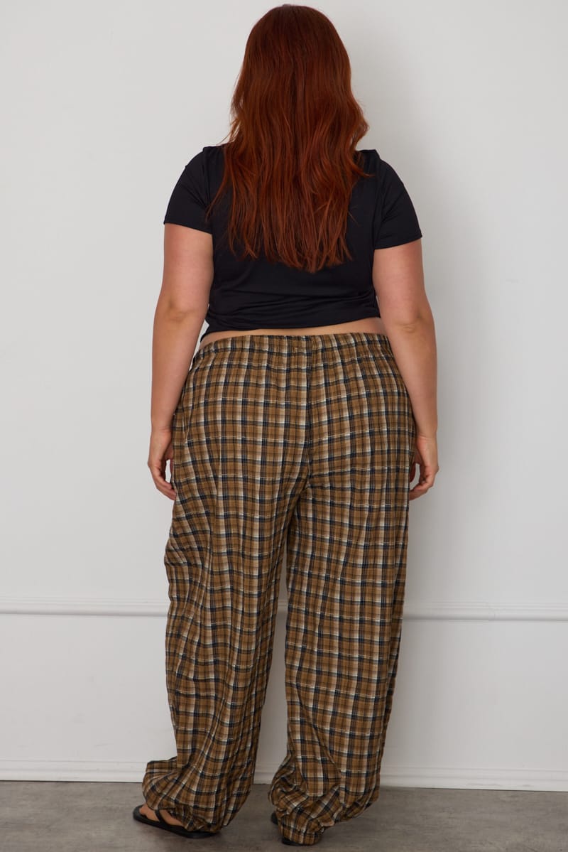Brown Check Mid Rise Balloon Leg Pants for YouandAll Fashion