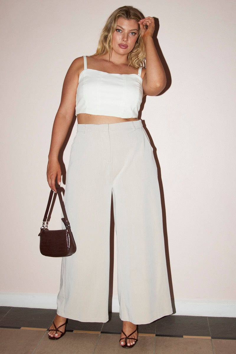 Beige Tailored Wide Leg Pants for YouandAll Fashion