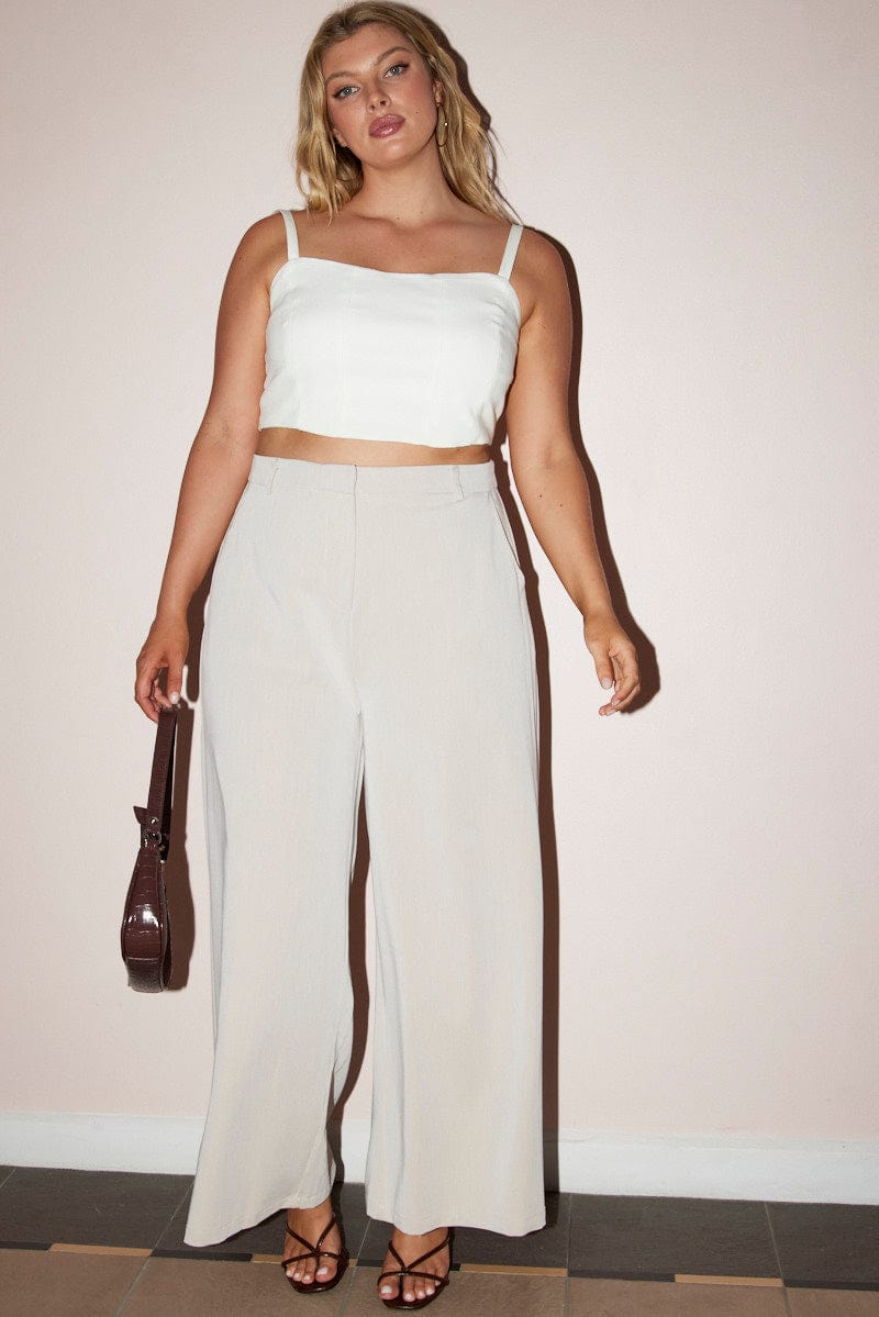 Beige Tailored Wide Leg Pants for YouandAll Fashion