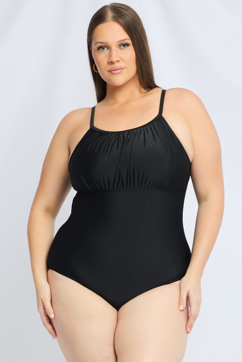 Black Floral Ruched Detail One Piece Swimsuit for YouandAll Fashion