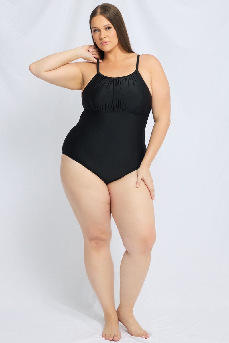Black Floral Ruched Detail One Piece Swimsuit for YouandAll Fashion