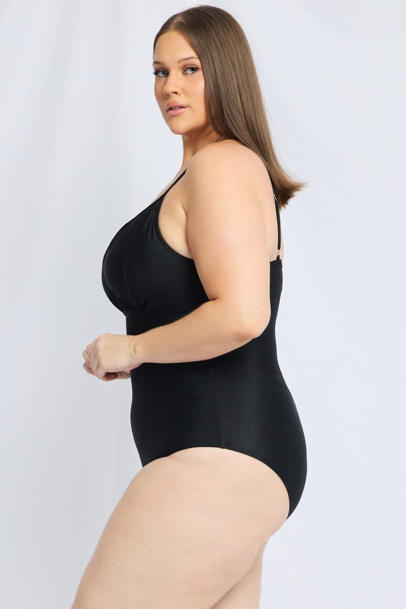 Black Floral Ruched Detail One Piece Swimsuit for YouandAll Fashion