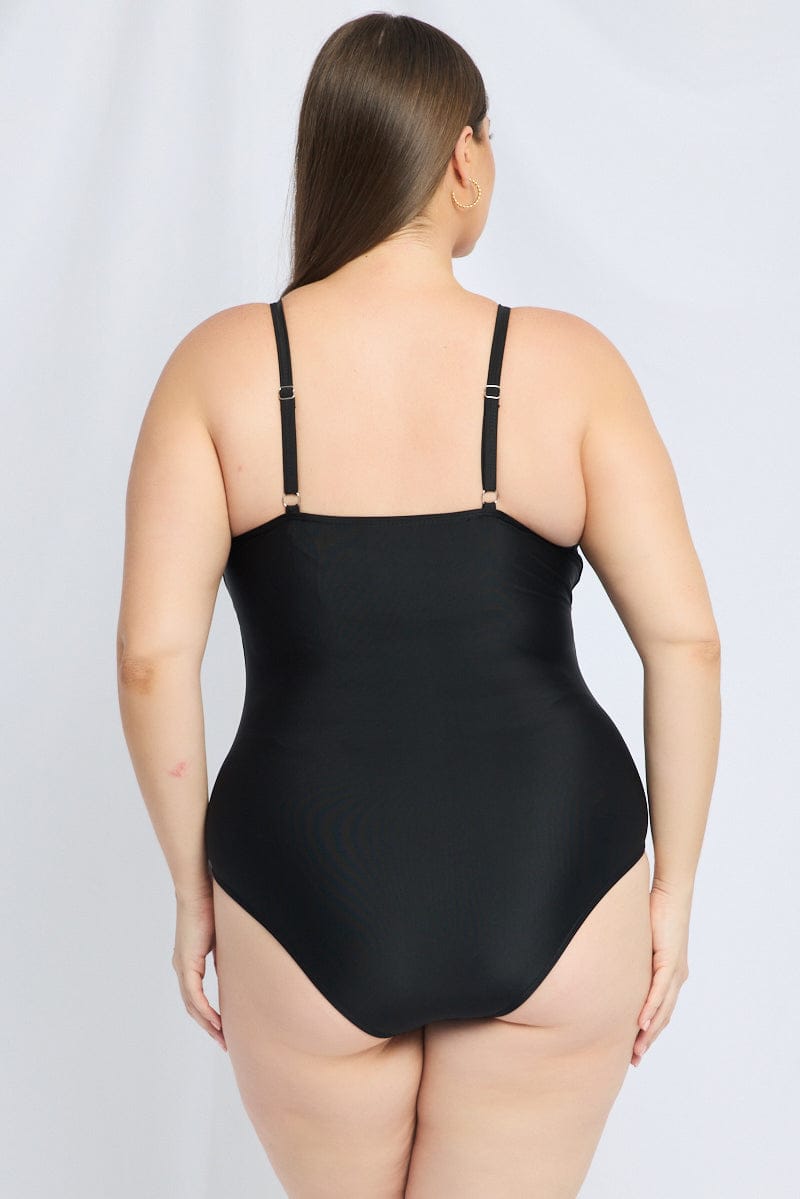 Black Floral Ruched Detail One Piece Swimsuit for YouandAll Fashion
