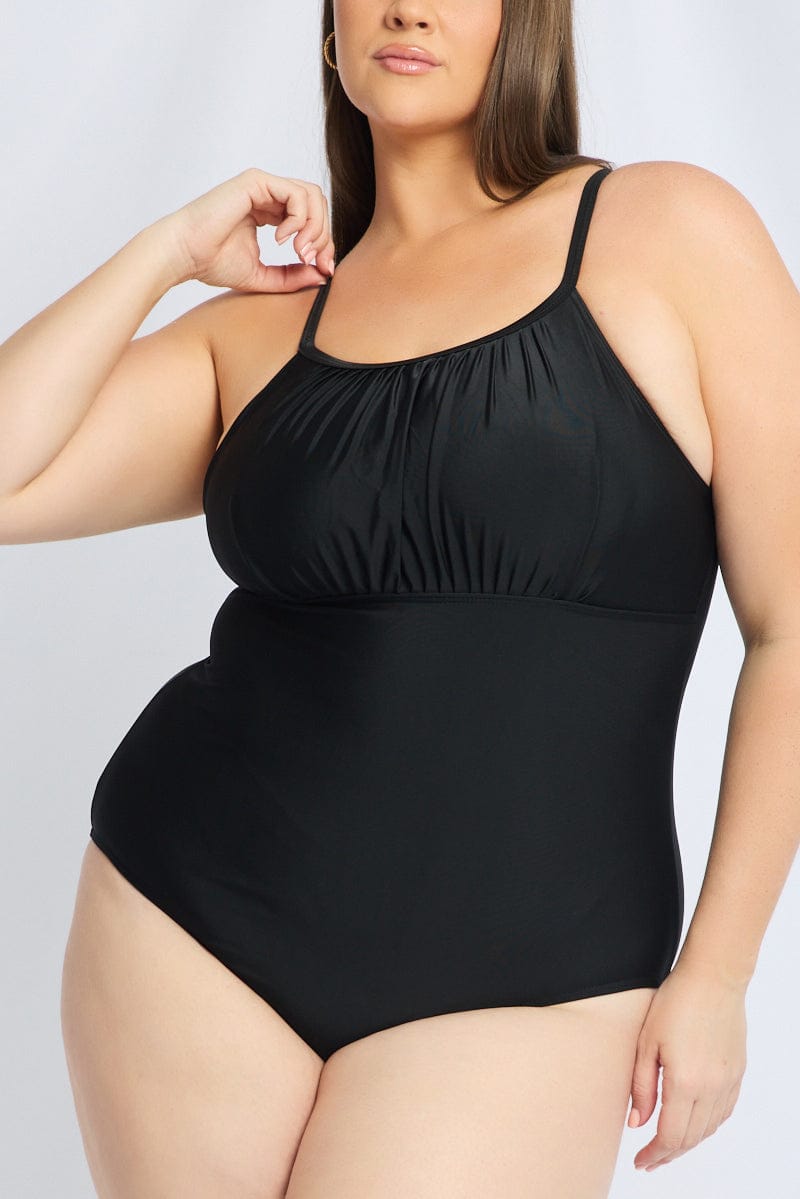 Black Floral Ruched Detail One Piece Swimsuit for YouandAll Fashion