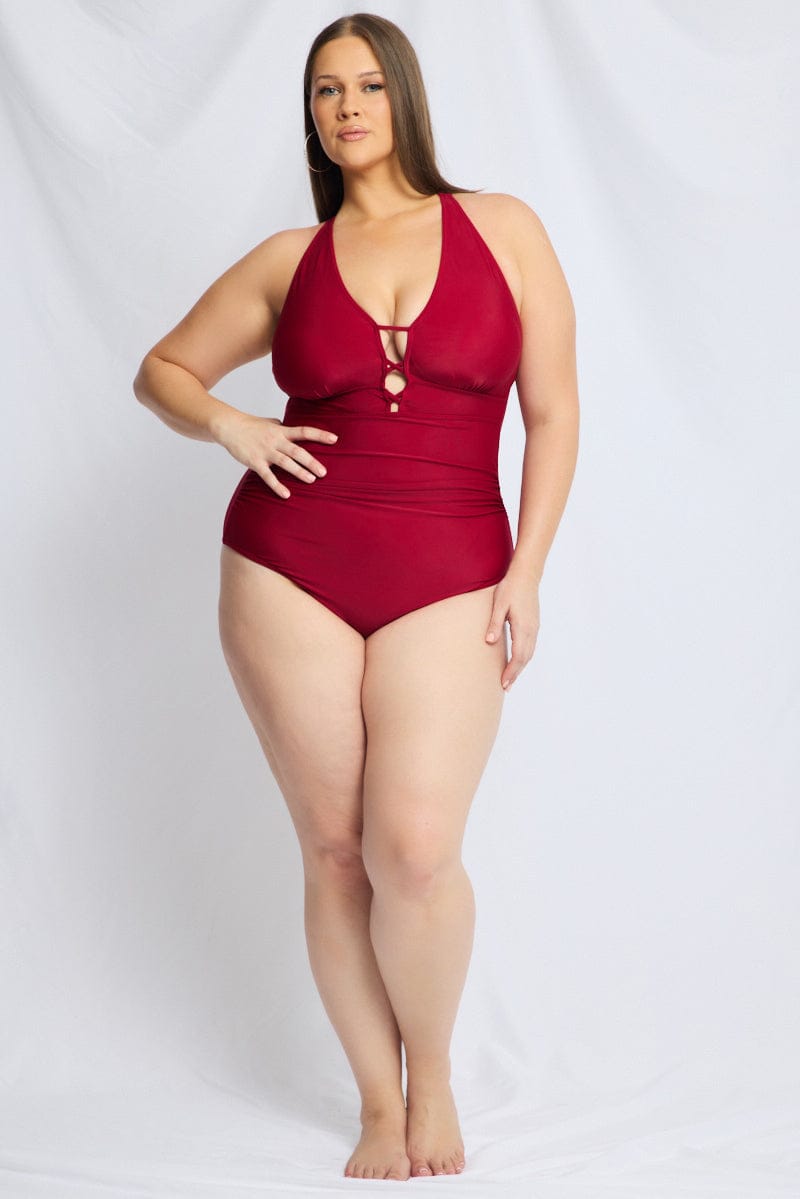 Red Animal Print Cut Out One Piece Swimsuit for YouandAll Fashion