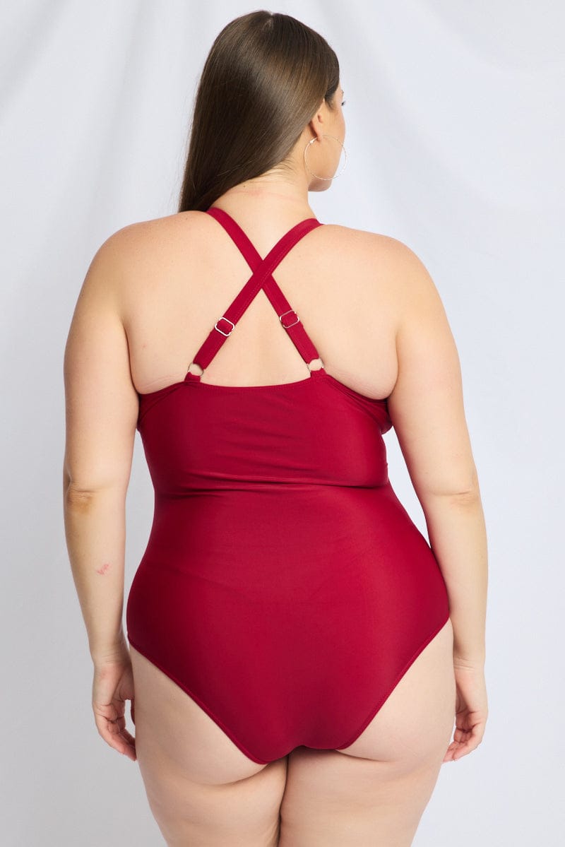 Red Animal Print Cut Out One Piece Swimsuit for YouandAll Fashion