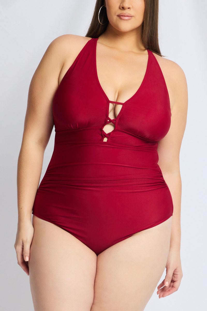 Red Animal Print Cut Out One Piece Swimsuit for YouandAll Fashion