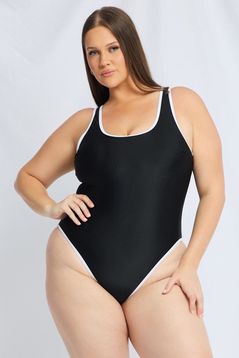Black Contrast One Piece Swimsuit for YouandAll Fashion