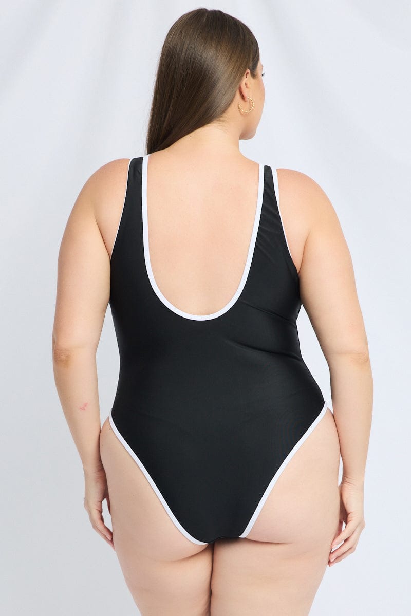 Black Contrast One Piece Swimsuit for YouandAll Fashion