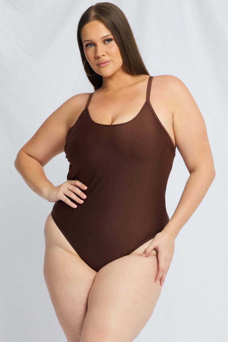 Brown One Piece Swimsuit for YouandAll Fashion