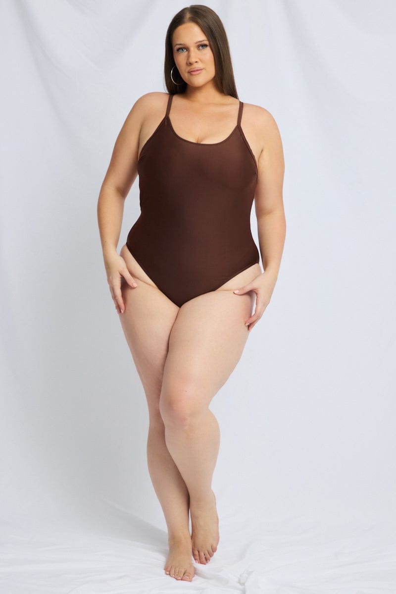 Brown One Piece Swimsuit for YouandAll Fashion