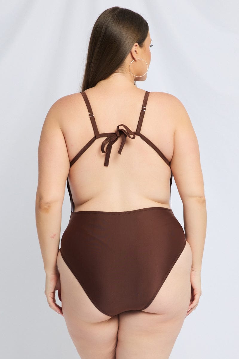 Brown One Piece Swimsuit for YouandAll Fashion