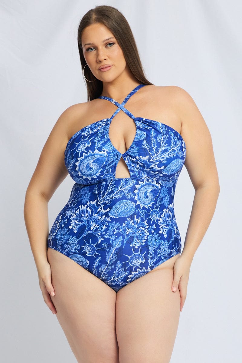 Blue Abstract One Piece Swimsuit for YouandAll Fashion