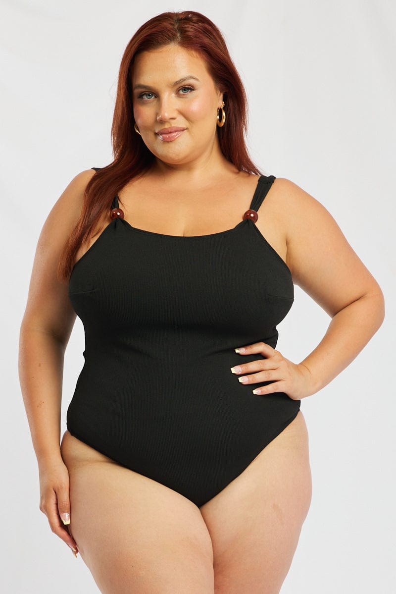 Black Bead Detail One Piece Swimsuit for YouandAll Fashion