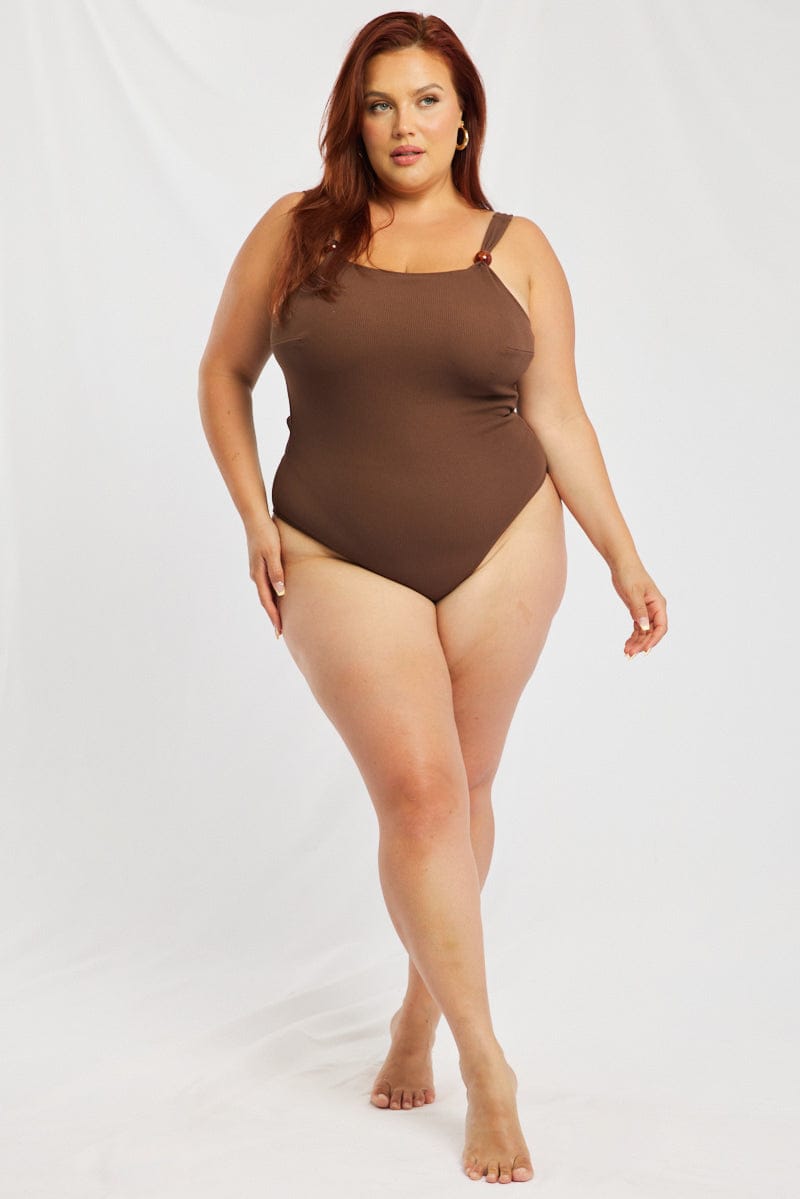 Brown Bead Detail One Piece Swimsuit for YouandAll Fashion
