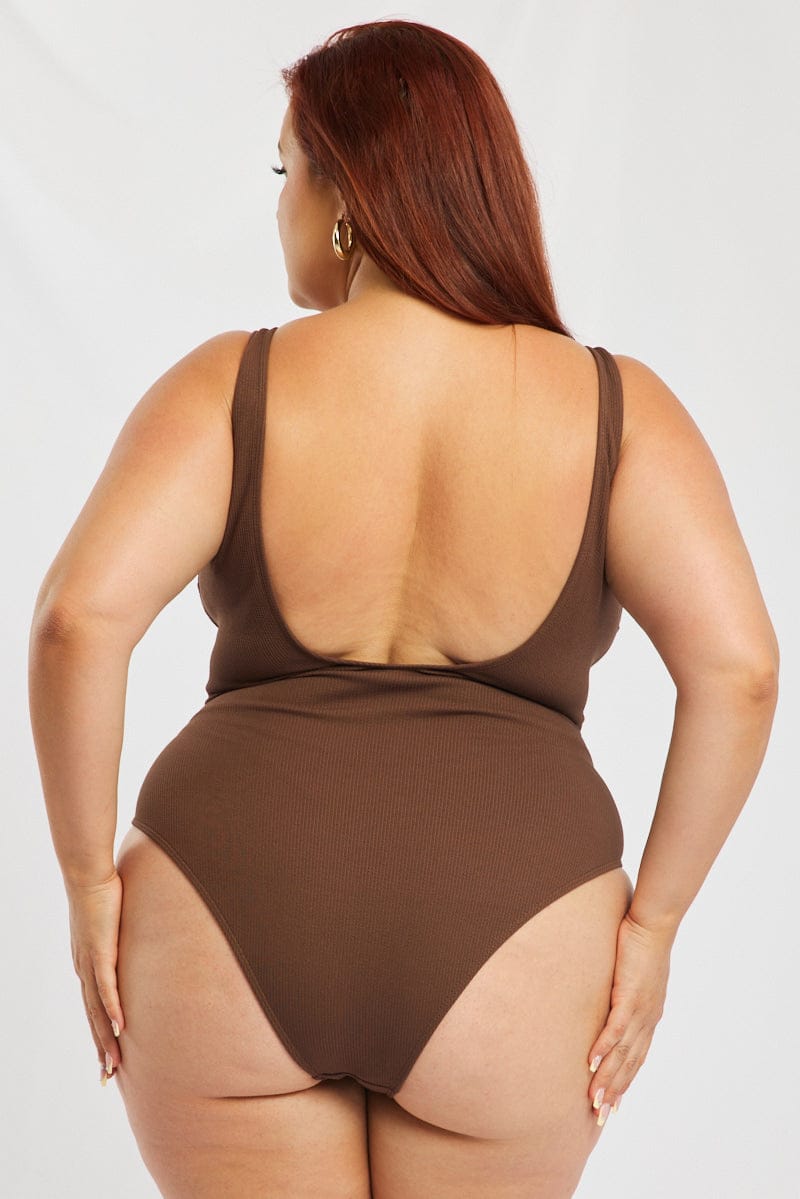 Brown Bead Detail One Piece Swimsuit for YouandAll Fashion