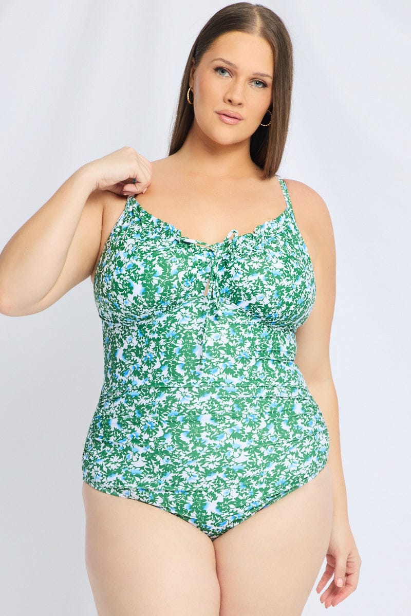 Green Ditsy One Piece Swimsuit for YouandAll Fashion