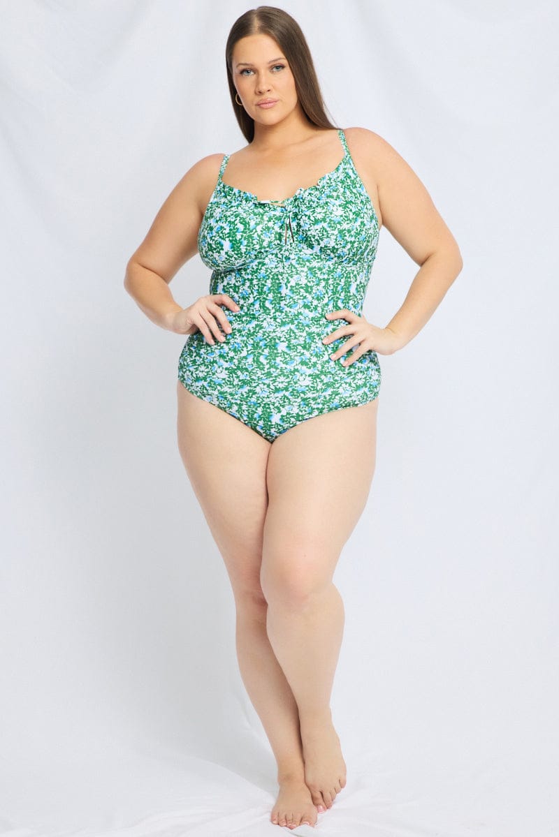 Green Ditsy One Piece Swimsuit for YouandAll Fashion