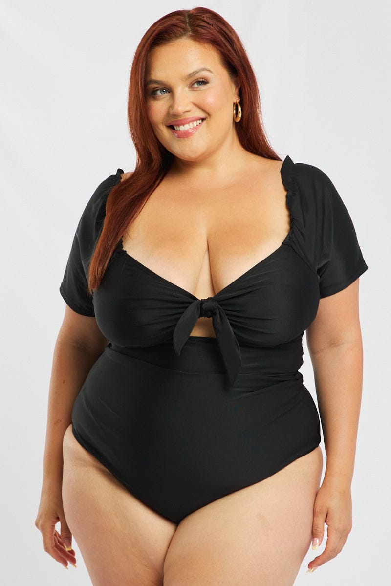 Black Knot Front One Piece Swimsuit for YouandAll Fashion
