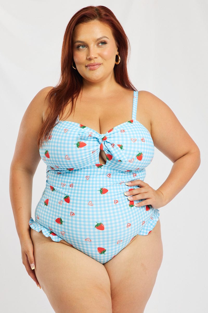Blue Print One Piece Swimsuit for YouandAll Fashion