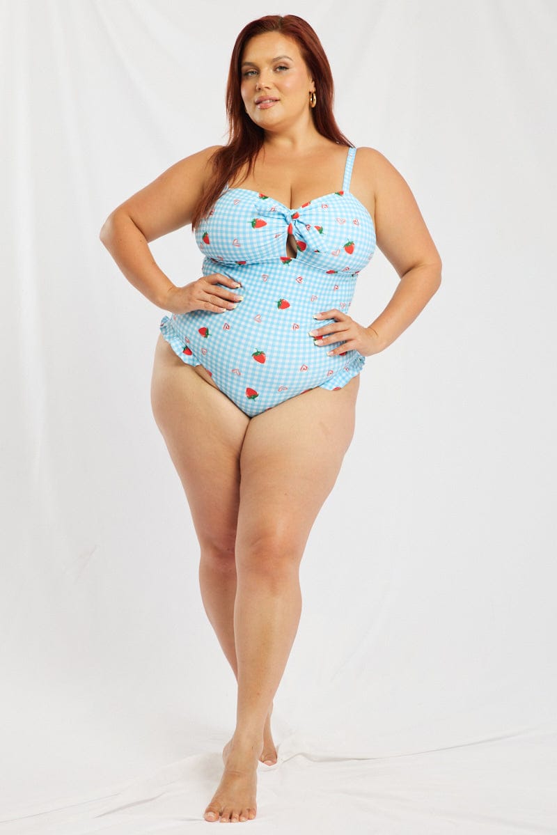 Blue Print One Piece Swimsuit for YouandAll Fashion