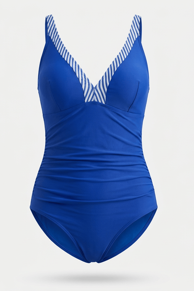 Blue V-neck One Piece Swimsuit for YouandAll Fashion