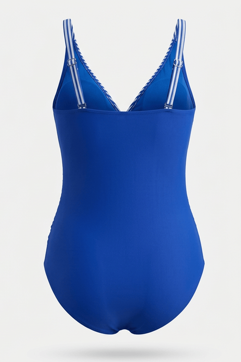 Blue V-neck One Piece Swimsuit for YouandAll Fashion