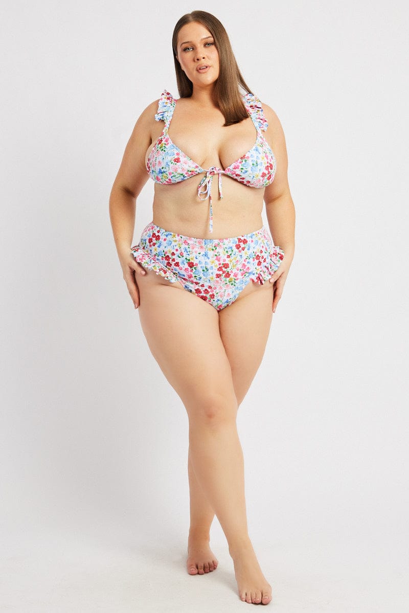 Multi Floral Frilly Bikini Set with Bow Detail for YouandAll Fashion