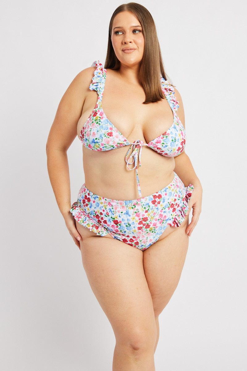 Multi Floral Frilly Bikini Set with Bow Detail for YouandAll Fashion