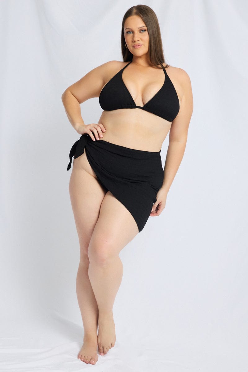 Black Triangle Bikini Set With Sarong for YouandAll Fashion