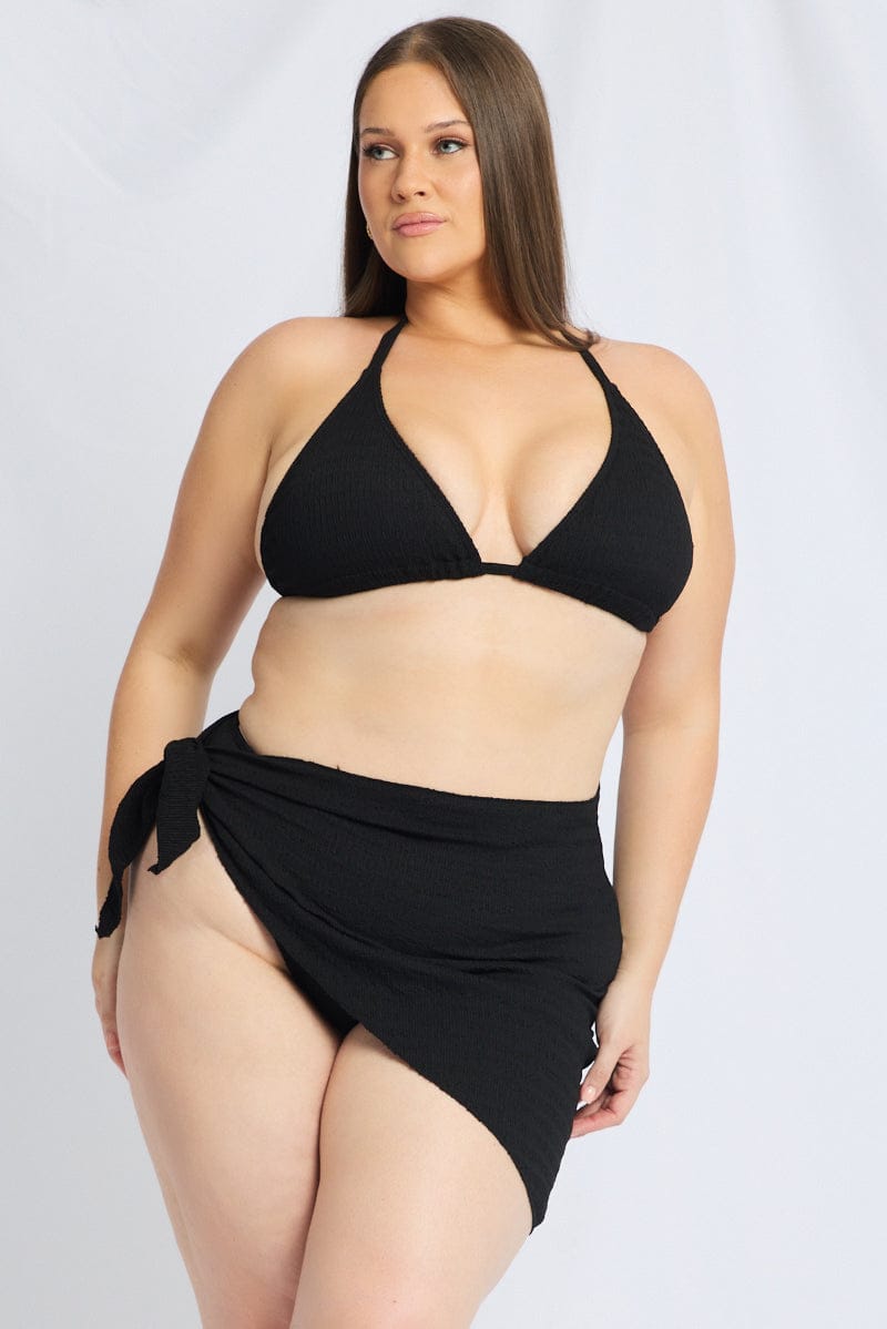 Black Triangle Bikini Set With Sarong for YouandAll Fashion