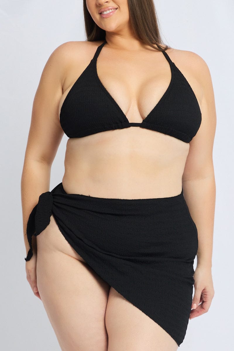 Black Triangle Bikini Set With Sarong for YouandAll Fashion