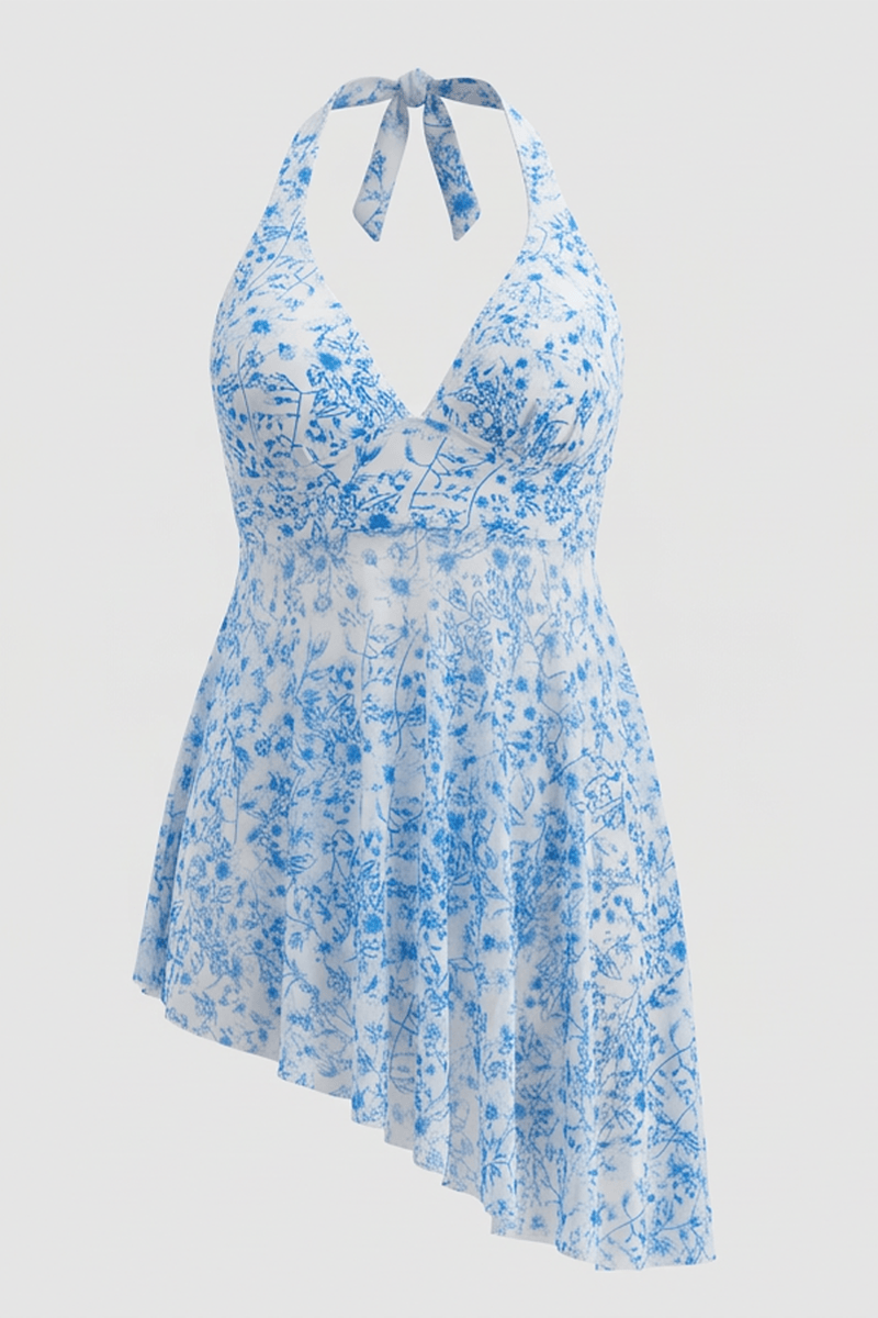 Blue Print V-neck Bikini Set Dress And Shorts for YouandAll Fashion