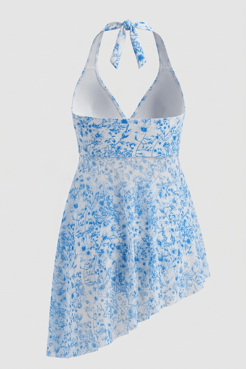 Blue Print V-neck Bikini Set Dress And Shorts for YouandAll Fashion