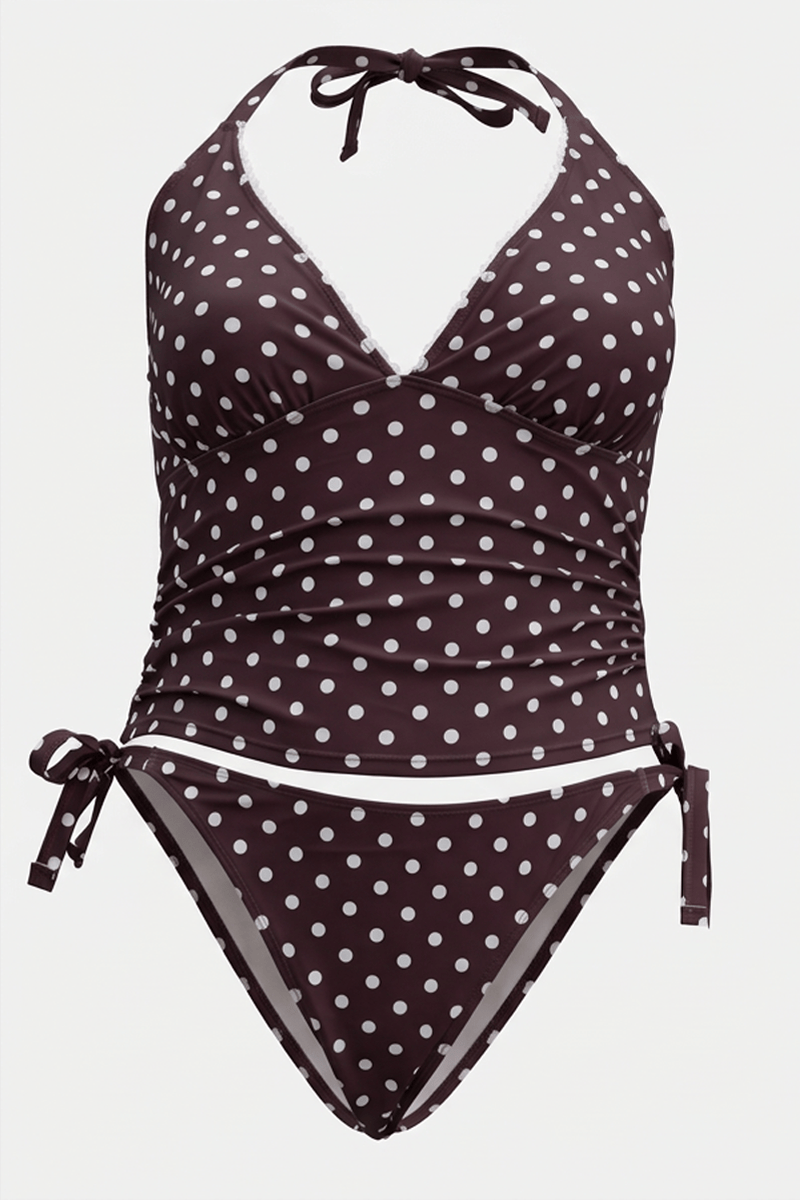 Brown Polka Dot V-neck Bikini Set for YouandAll Fashion