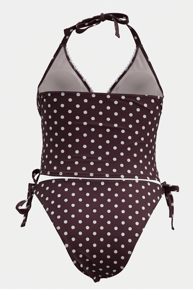 Brown Polka Dot V-neck Bikini Set for YouandAll Fashion